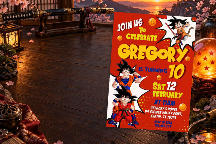 Anime birthday invitation on a Anime themed party table