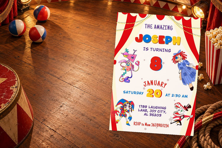 Circus & Carnival birthday invitation on a Circus & Carnival themed party table