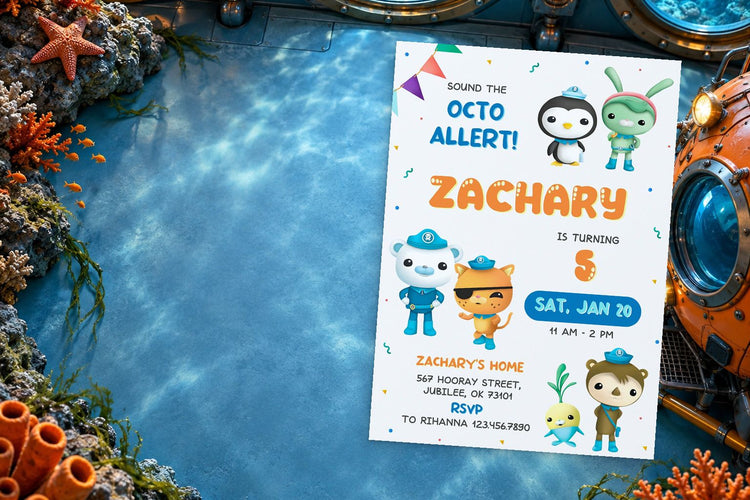 Octonauts birthday invitation on a Octonauts themed party table